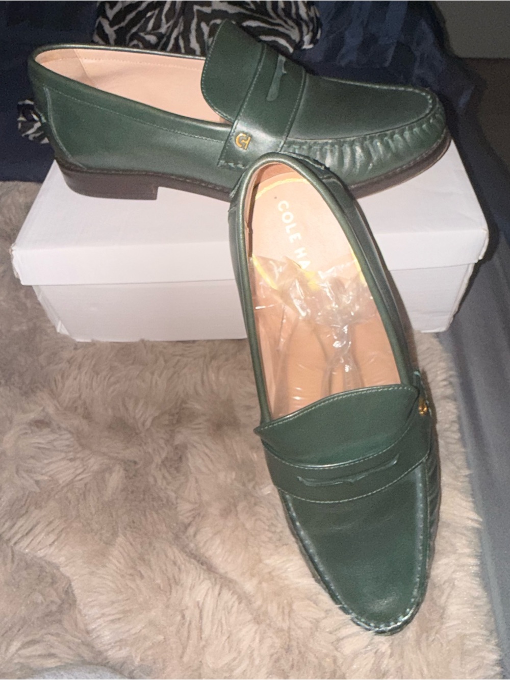 Cole Haan Dark Green Leather Penny Loafers